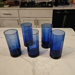 Anchor Hocking Essex Cobalt Blue Paneled Drinking Glasses Tumblers Set Of 5
